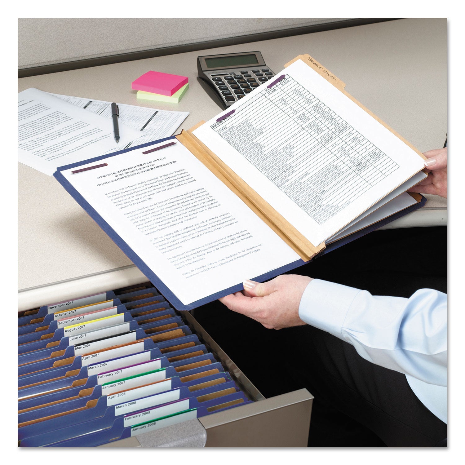 Smead Eight-Section Pressboard Top Tab Classification Folders, 8 SafeSHIELD Fasteners, 3 Dividers, Legal Size, Dark Blue, 10/Box (19096)