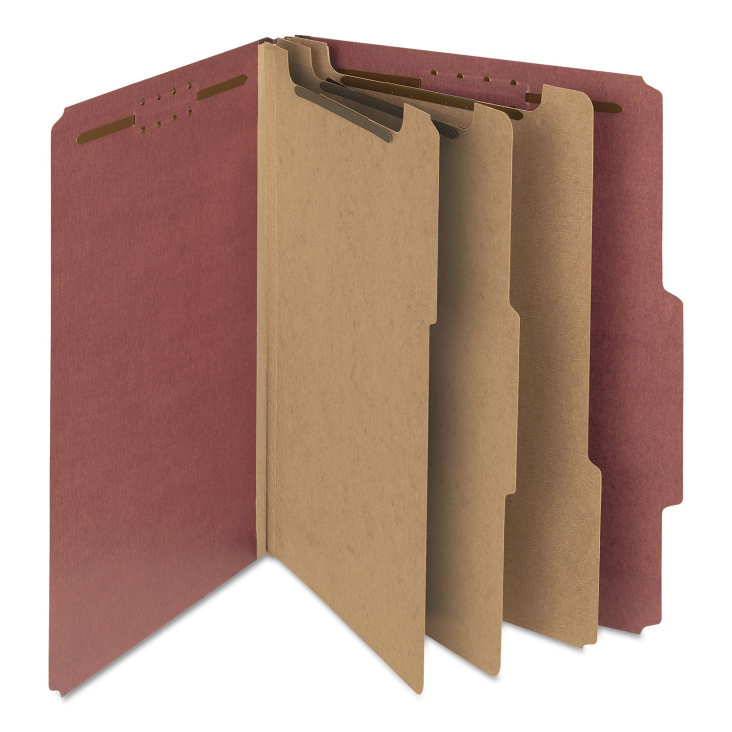 Smead Recycled Pressboard Classification Folders, 3" Expansion, 3 Dividers, 8 Fasteners, Letter Size, Red Exterior, 10/Box (14099)