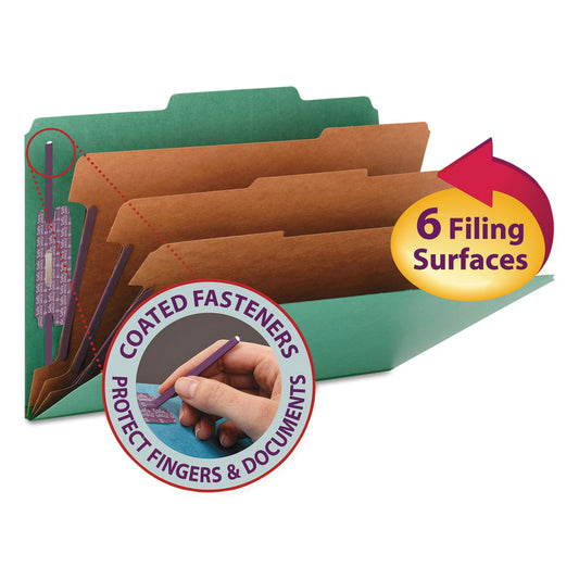 Smead Eight-Section Pressboard Top Tab Classification Folders, Eight SafeSHIELD Fasteners, 3 Dividers, Legal Size, Green, 10/Box (19097)