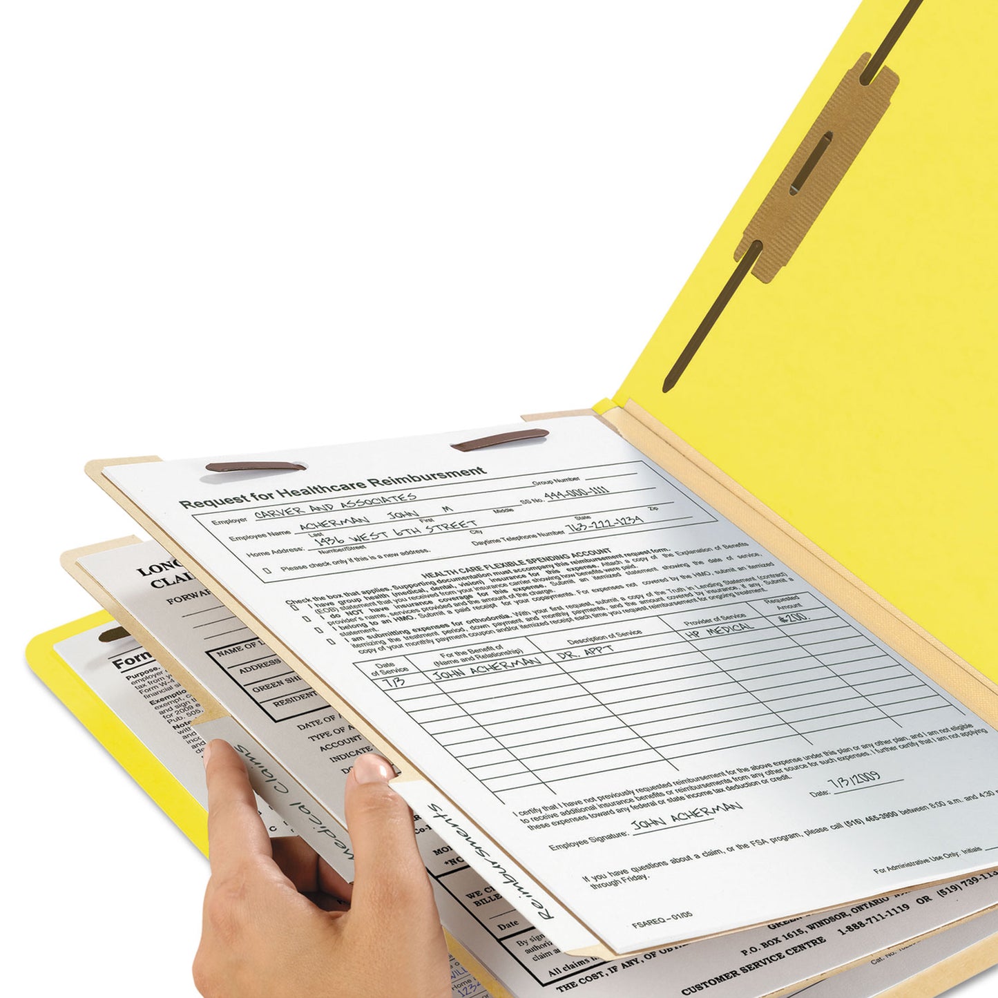 Smead Top Tab Classification Folders, Six SafeSHIELD Fasteners, 2" Expansion, 2 Dividers, Letter Size, Yellow Exterior, 10/Box (14004)
