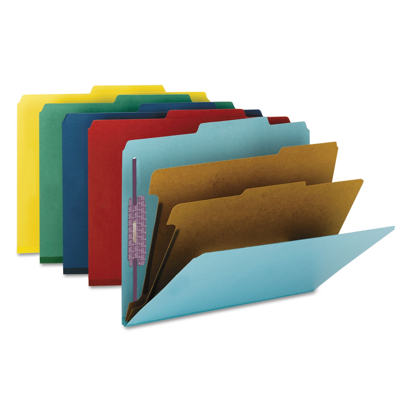 Smead Six-Section Pressboard Top Tab Classification Folders, Six SafeSHIELD Fasteners, 2 Dividers, Letter Size, Assorted, 10/Box (14025)