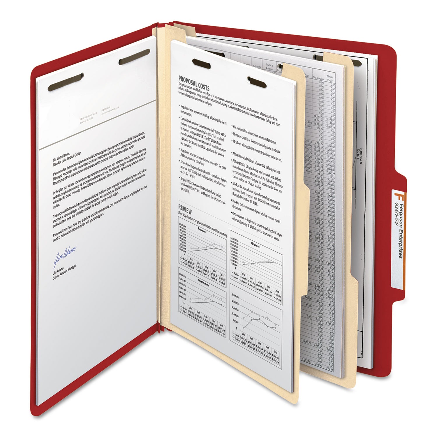 Smead Top Tab Classification Folders, Six SafeSHIELD Fasteners, 2" Expansion, 2 Dividers, Letter Size, Red Exterior, 10/Box (14003)
