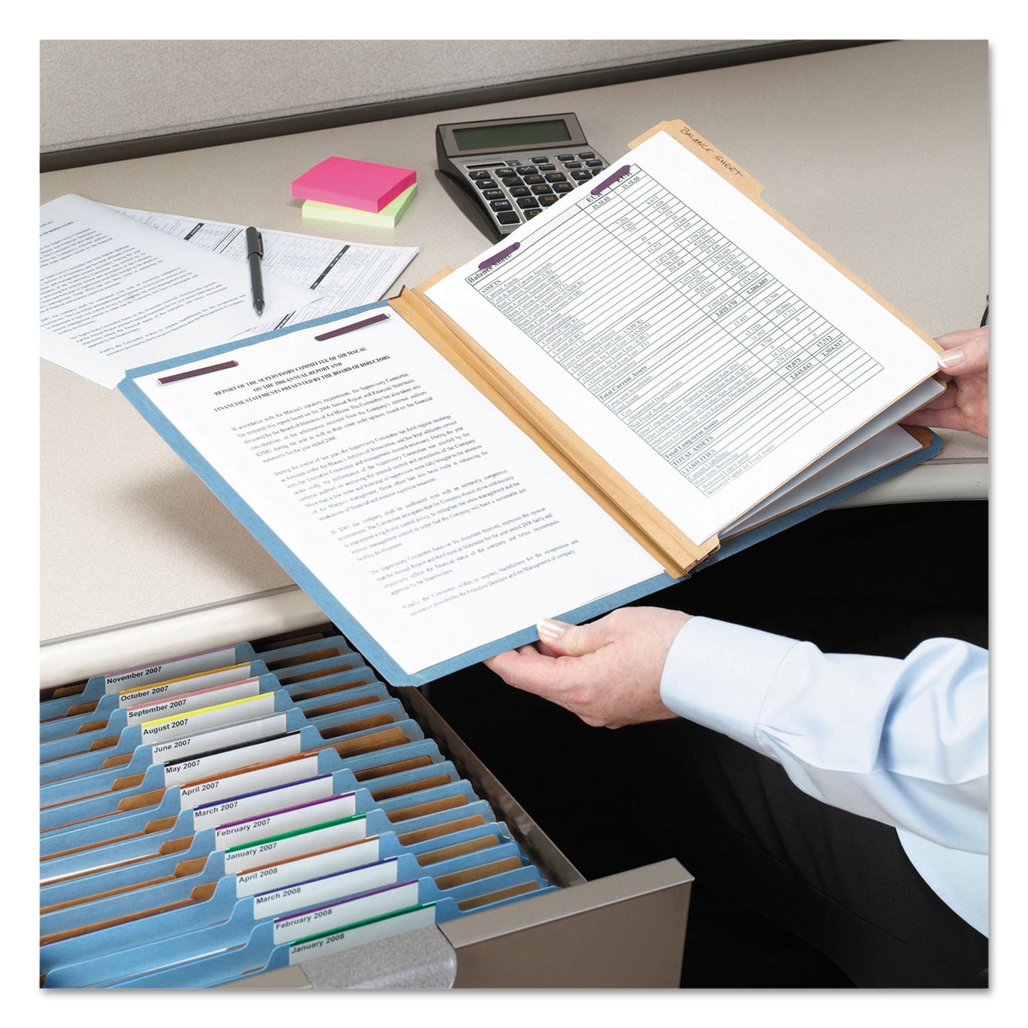 Smead Eight-Section Pressboard Top Tab Classification Folders, Eight SafeSHIELD Fasteners, 3 Dividers, Legal Size, Blue, 10/Box (19094)