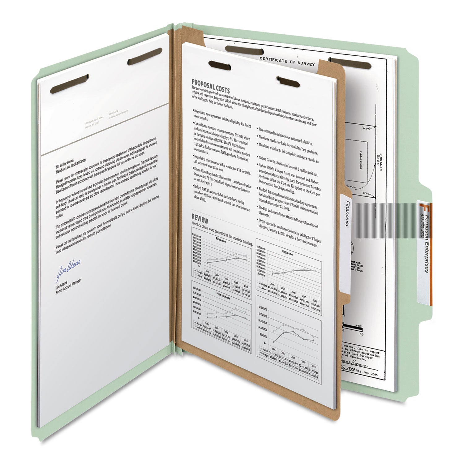 Smead Recycled Pressboard Classification Folders, 2" Expansion, 1 Divider, 4 Fasteners, Letter Size, Gray-Green, 10/Box (13723)