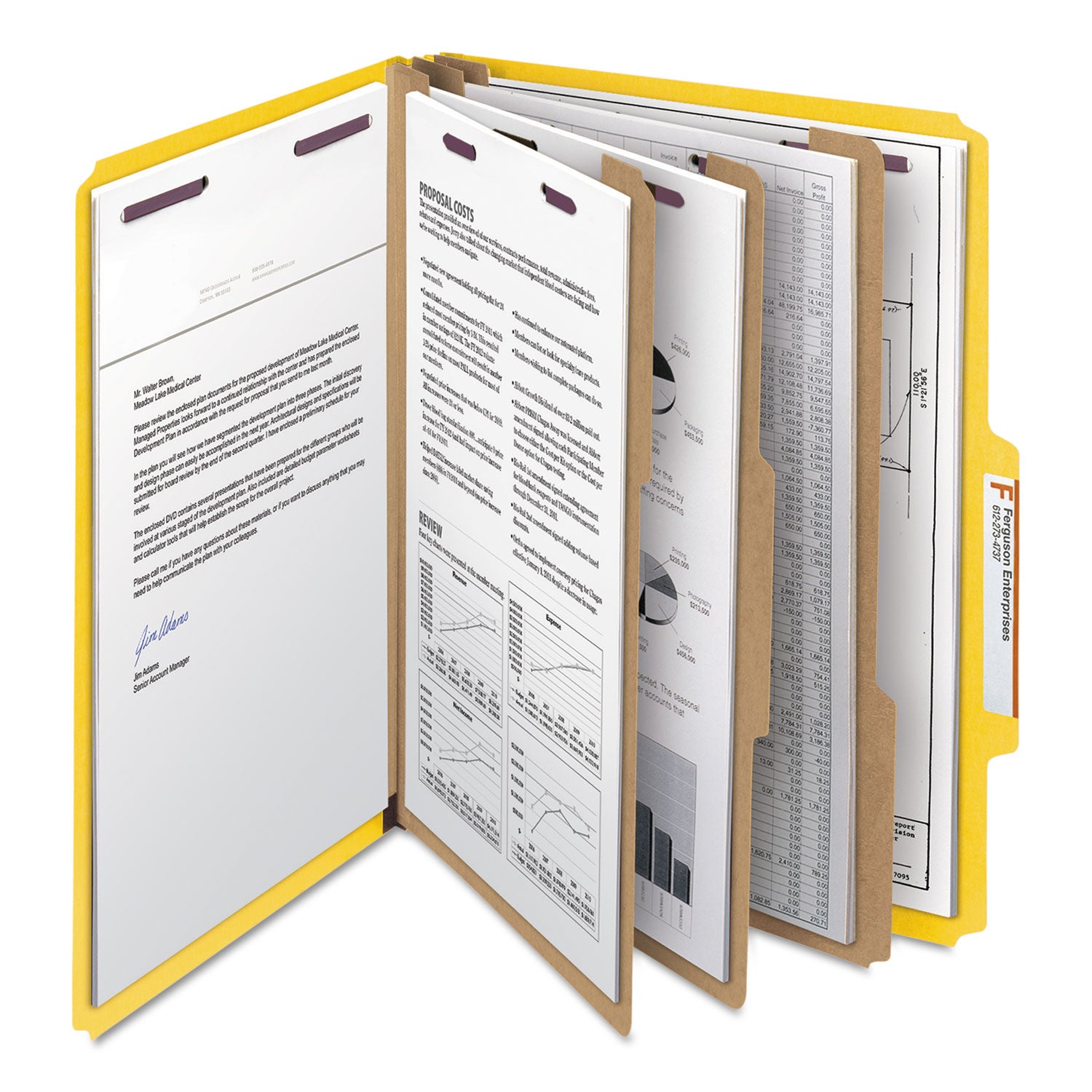 Smead Eight-Section Pressboard Top Tab Classification Folders, Eight SafeSHIELD Fasteners, 3 Dividers, Letter Size, Yellow, 10/Box (14098)
