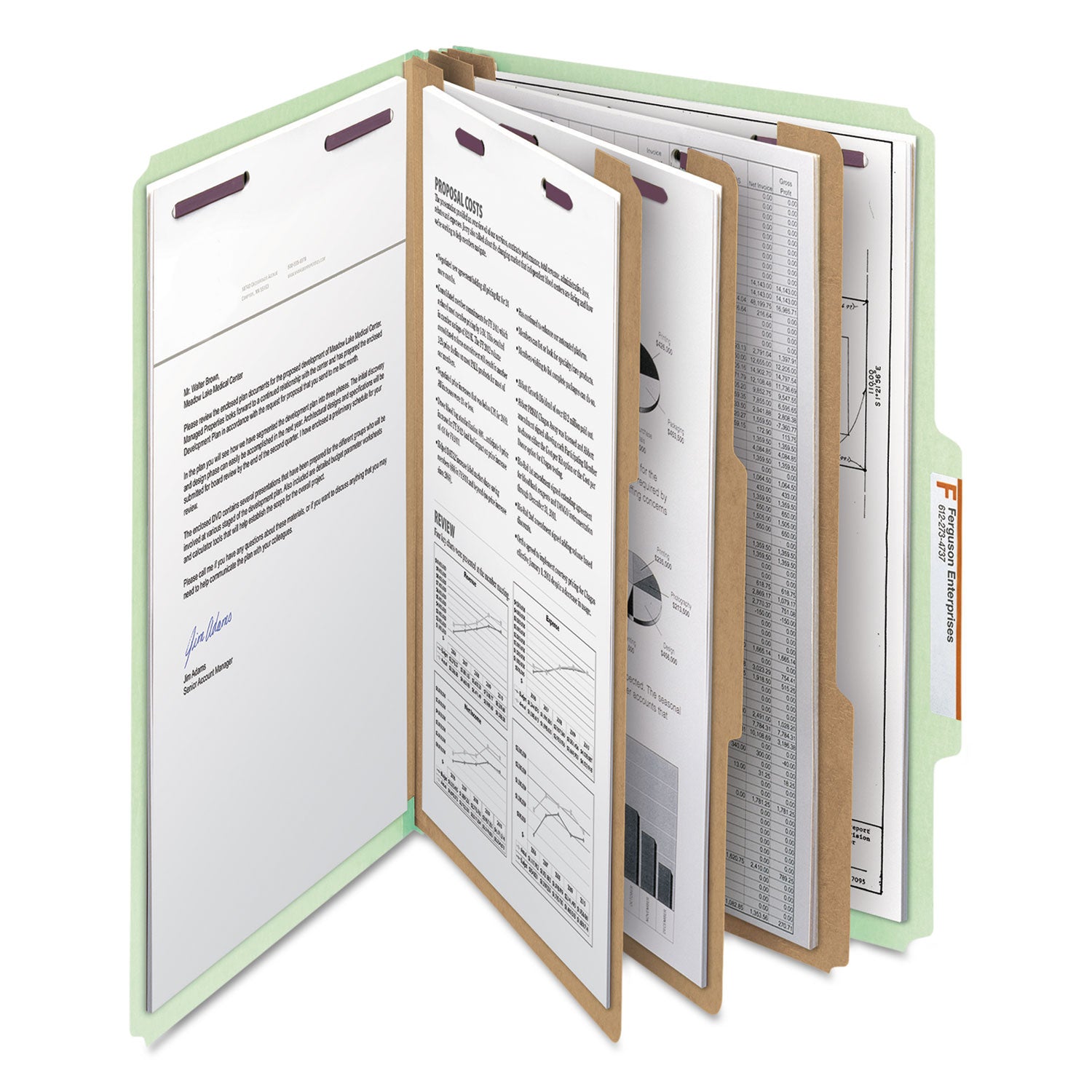 Smead Pressboard Classification Folders, Eight SafeSHIELD Fasteners, 2/5-Cut Tabs, 3 Dividers, Legal Size, Gray-Green, 10/Box (19091)
