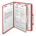 Smead Four-Section Pressboard Top Tab Classification Folders, Four SafeSHIELD Fasteners, 1 Divider, Letter Size, Bright Red, 10/Box (13731)
