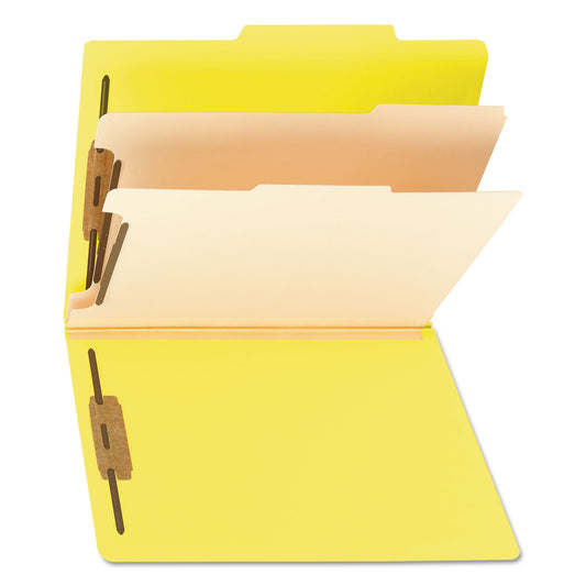 Smead Top Tab Classification Folders, Six SafeSHIELD Fasteners, 2" Expansion, 2 Dividers, Letter Size, Yellow Exterior, 10/Box (14004)