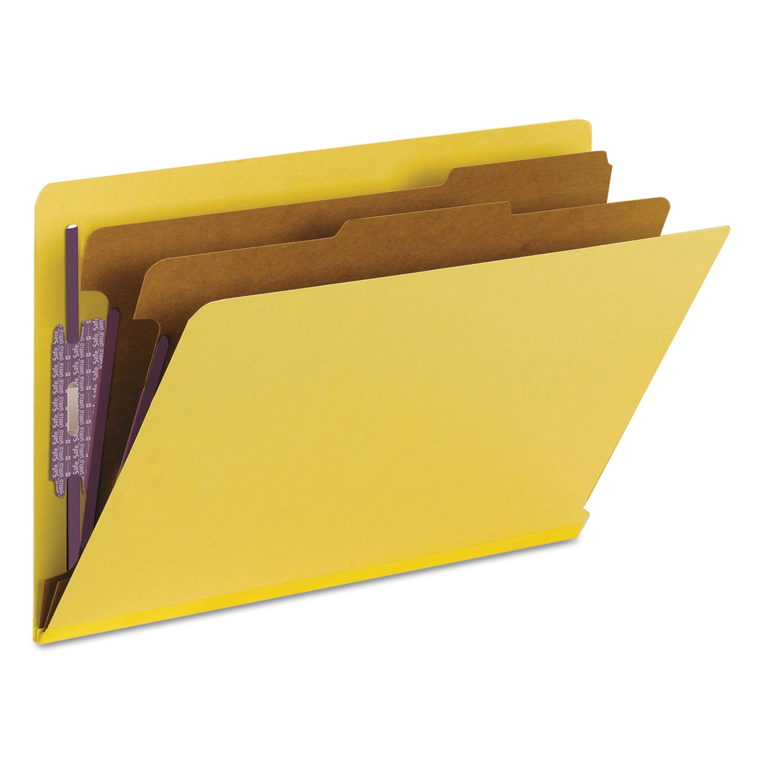 Smead End Tab Pressboard Classification Folders, Six SafeSHIELD Fasteners, 2" Expansion, 2 Dividers, Legal Size, Yellow, 10/Box (29789)