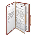 Smead Pressboard Classification Folders, Four SafeSHIELD Fasteners, 2/5-Cut Tabs, 1 Divider, Legal Size, Red, 10/Box (18775)