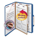 Smead Four-Section Pressboard Top Tab Classification Folders, Four SafeSHIELD Fasteners, 1 Divider, Legal Size, Dark Blue, 10/Box (18732)