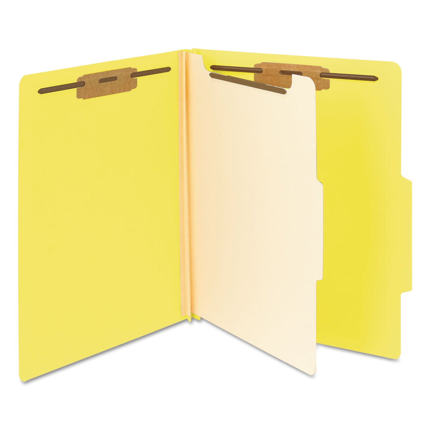 Smead Top Tab Classification Folders, Four SafeSHIELD Fasteners, 2" Expansion, 1 Divider, Letter Size, Yellow Exterior, 10/Box (13704)