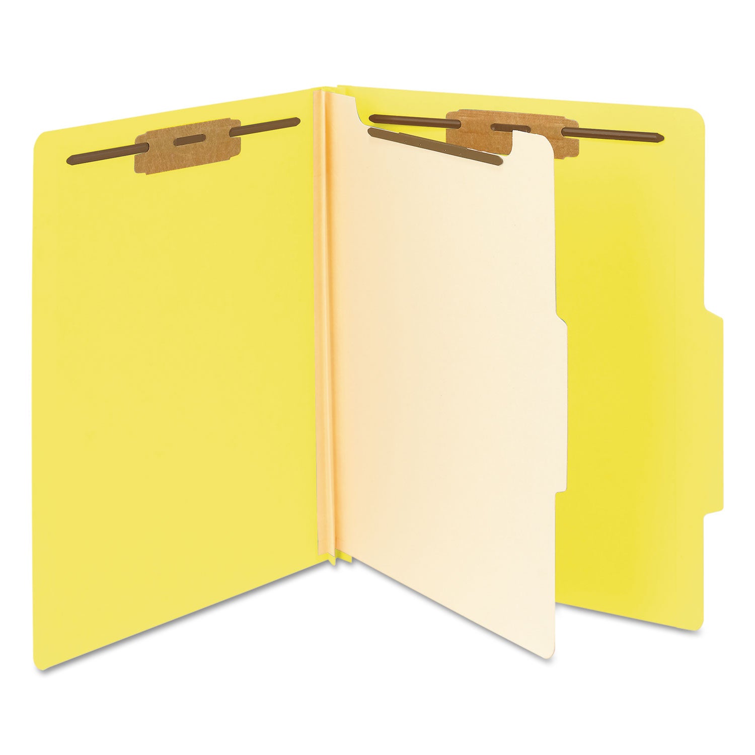 Smead Top Tab Classification Folders, Four SafeSHIELD Fasteners, 2" Expansion, 1 Divider, Letter Size, Yellow Exterior, 10/Box (13704)