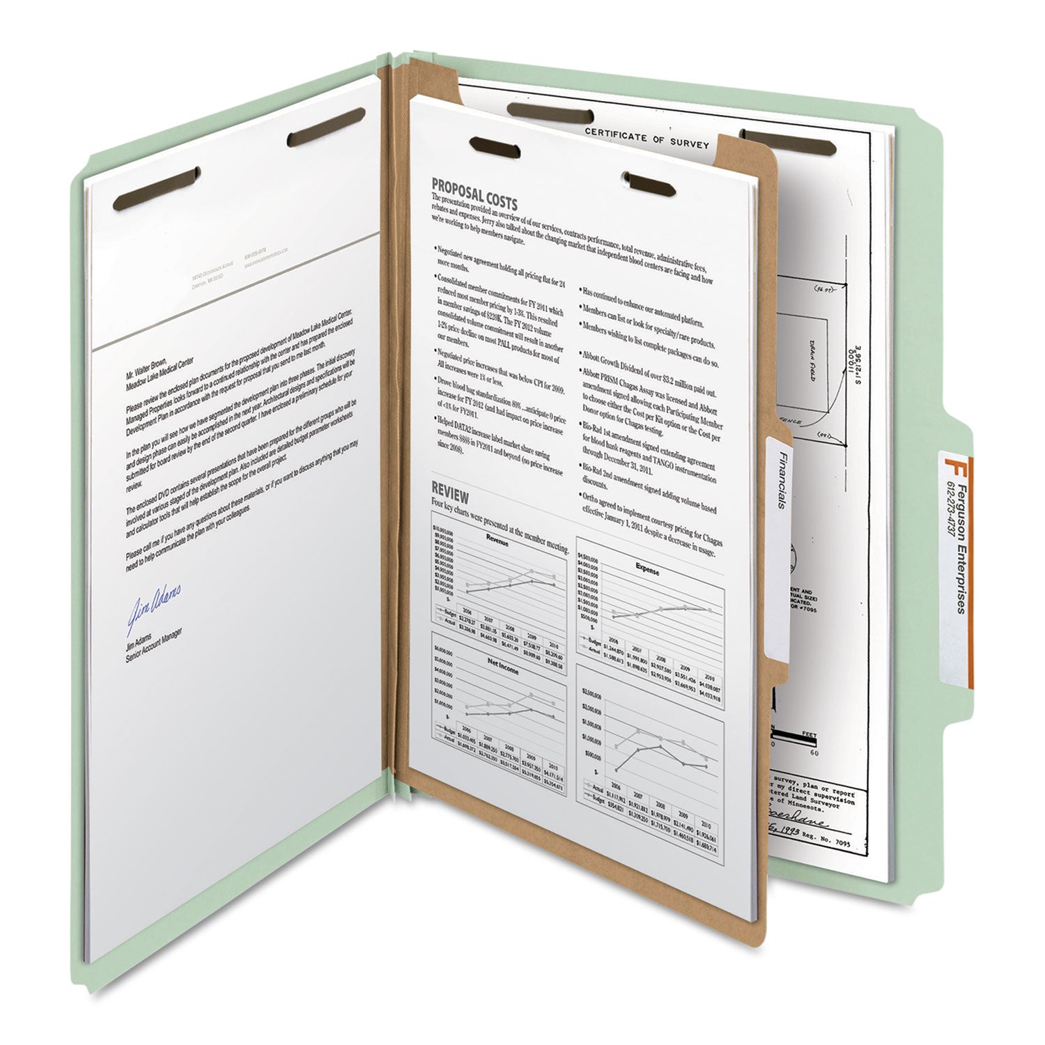 Smead Recycled Pressboard Classification Folders, 3" Expansion, 3 Dividers, 8 Fasteners, Legal Size, Gray-Green, 10/Box (19093)