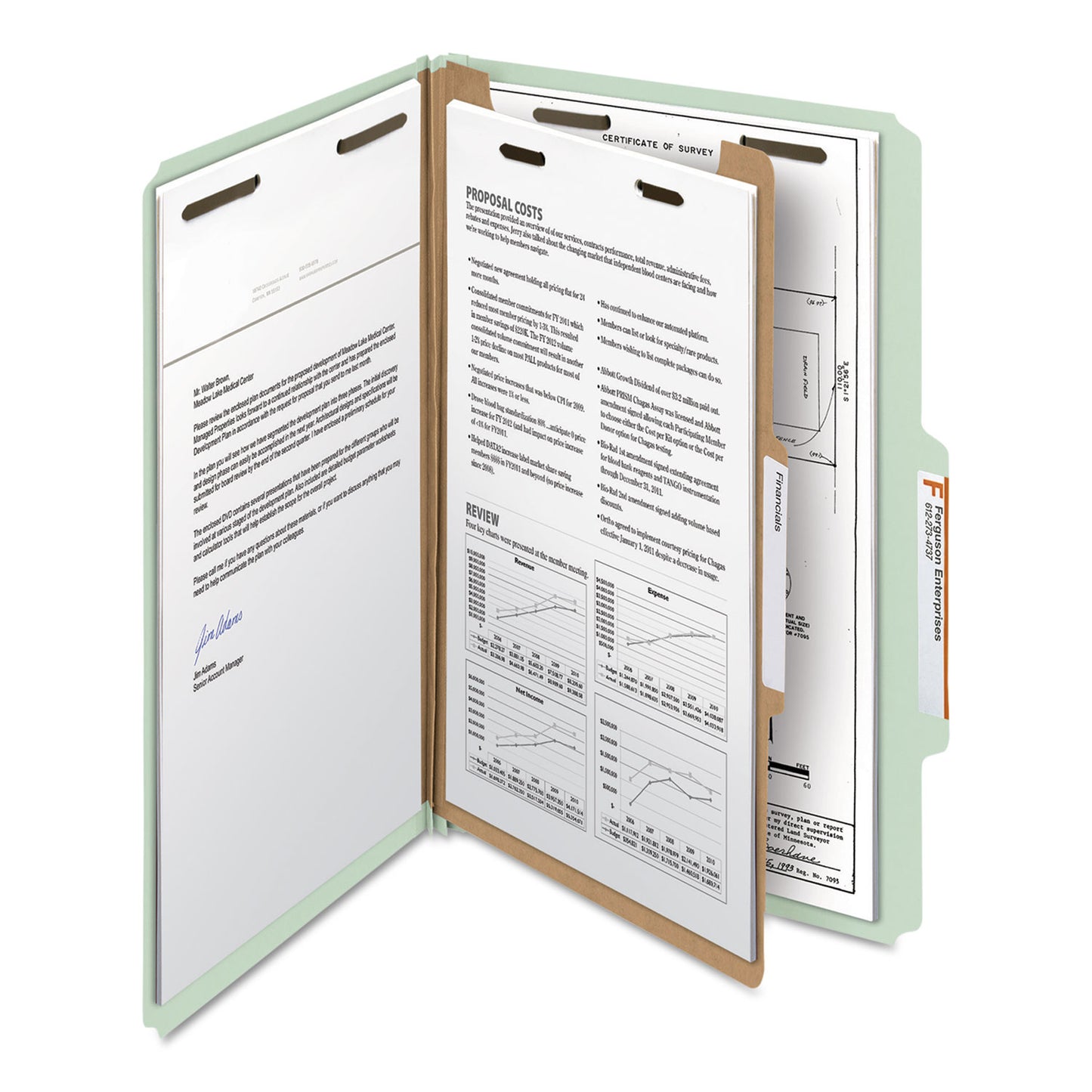 Smead Recycled Pressboard Classification Folders, 2" Expansion, 1 Divider, 4 Fasteners, Legal Size, Gray-Green, 10/Box (18722)