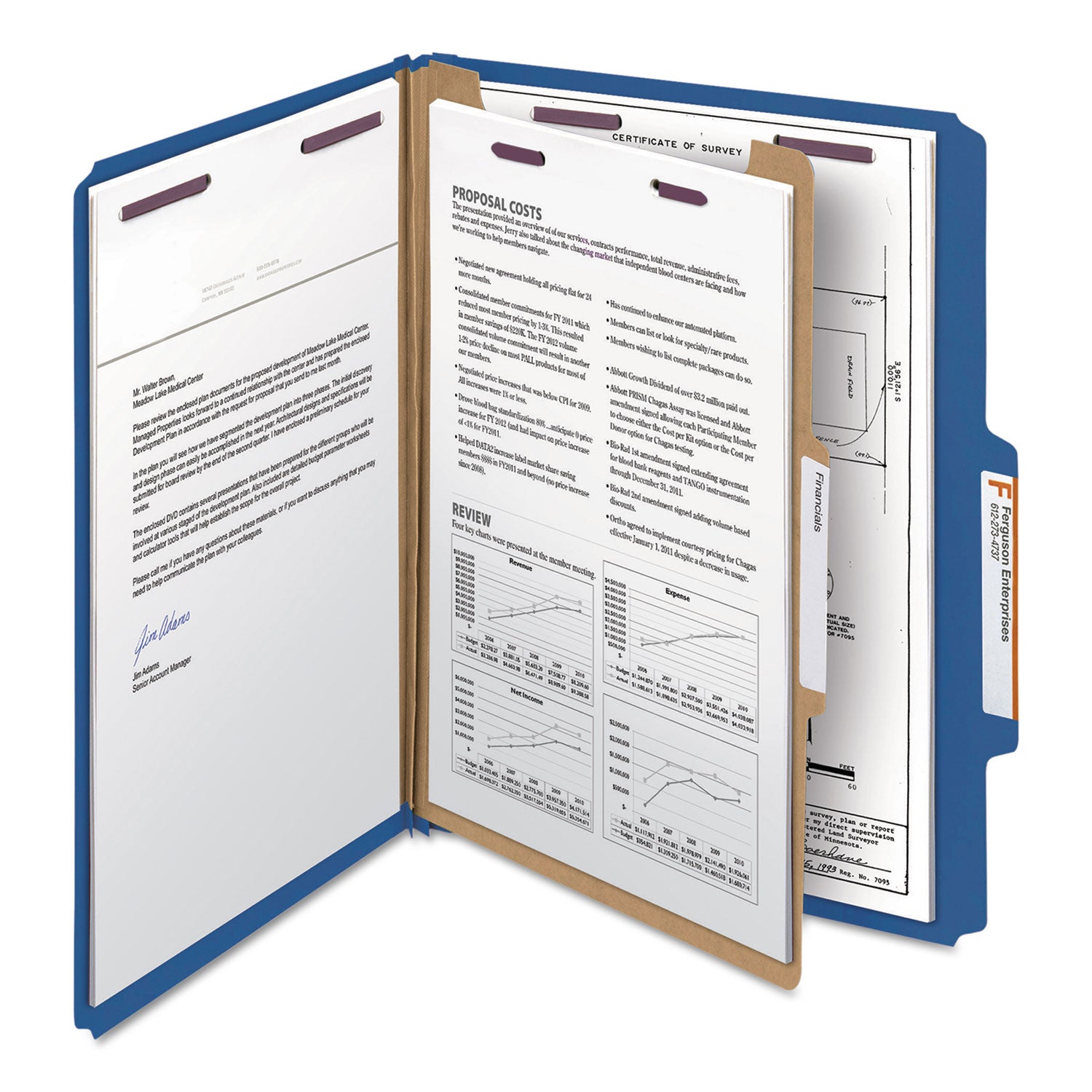 Smead Four-Section Pressboard Top Tab Classification Folders, Four SafeSHIELD Fasteners, 1 Divider, Letter Size, Dark Blue, 10/Box (13732)