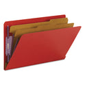 Smead End Tab Pressboard Classification Folders, Six SafeSHIELD Fasteners, 2" Expansion, 2 Dividers, Legal Size, Bright Red, 10/Box (29783)