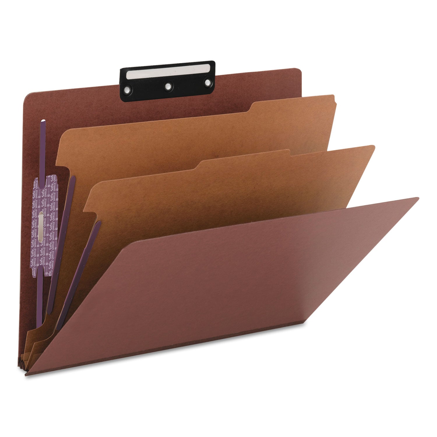 Smead Pressboard Classification Folders, Six SafeSHIELD Fasteners, 1/3-Cut Tabs, 2 Dividers, Letter Size, Red, 10/Box (14230)