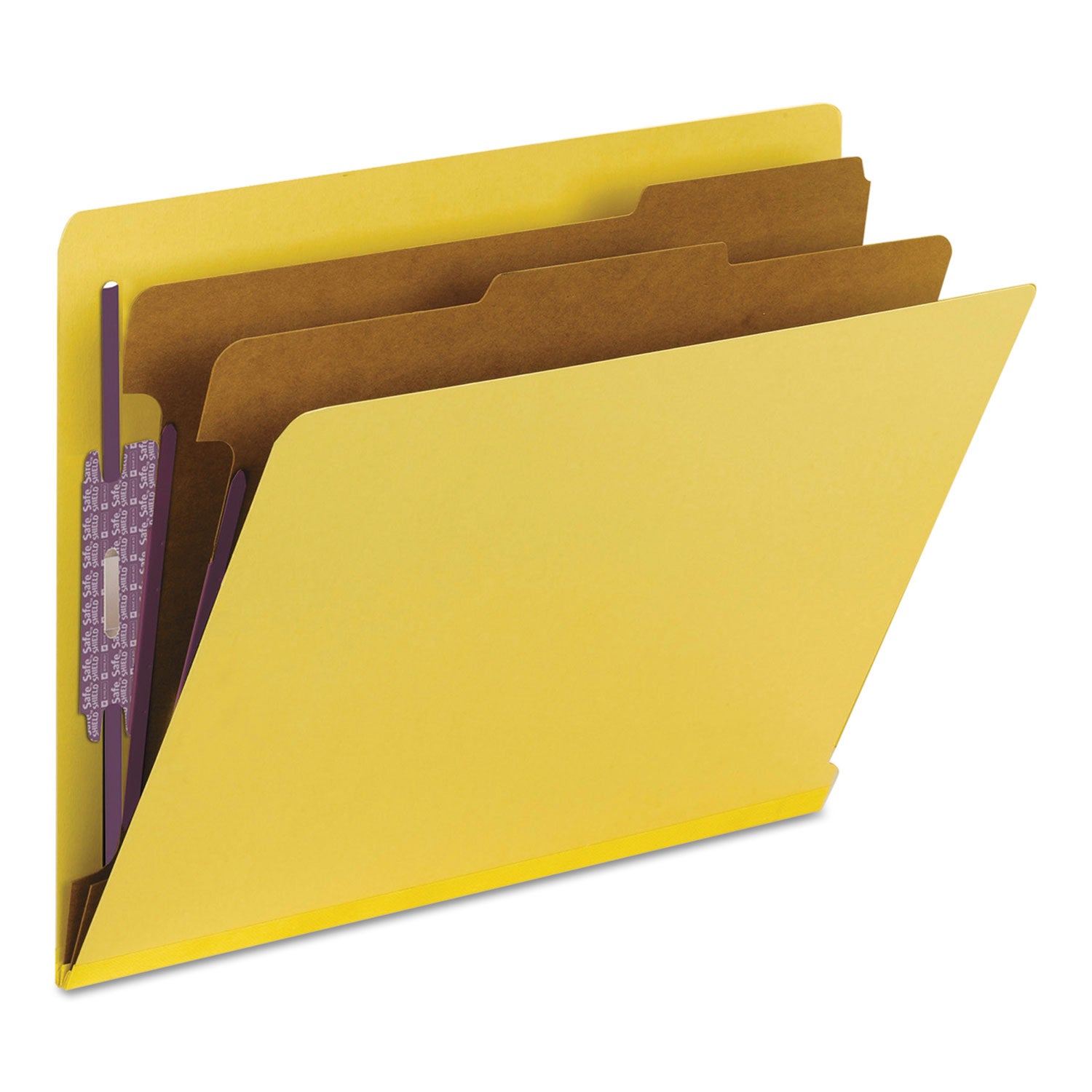 Smead End Tab Pressboard Classification Folders, Six SafeSHIELD Fasteners, 2" Expansion, 2 Dividers, Letter Size, Yellow, 10/Box (26789)