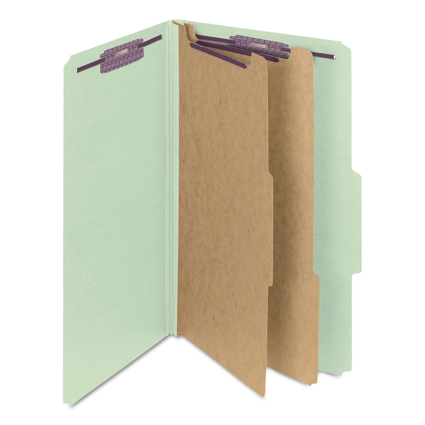 Smead Pressboard Classification Folders, Six SafeSHIELD Fasteners, 2/5-Cut Tabs, 2 Dividers, Legal Size, Gray-Green, 10/Box (19076)