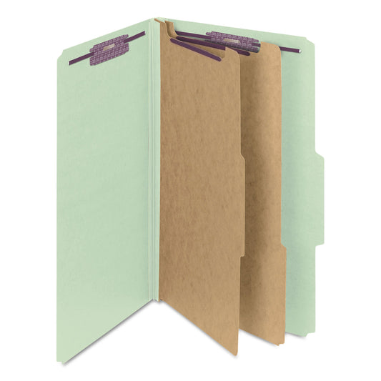 Smead Pressboard Classification Folders, Six SafeSHIELD Fasteners, 2/5-Cut Tabs, 2 Dividers, Legal Size, Gray-Green, 10/Box (19076)