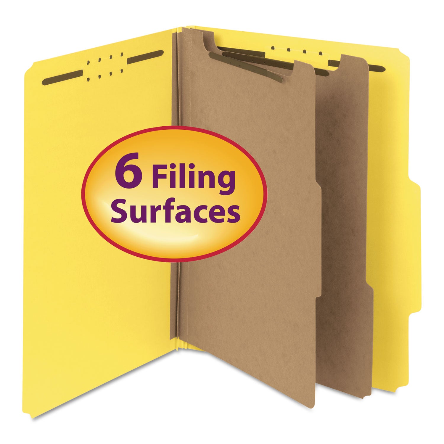 Smead Recycled Pressboard Classification Folders, 2" Expansion, 2 Dividers, 6 Fasteners, Letter Size, Yellow Exterior, 10/Box (14064)