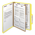 Smead Four-Section Pressboard Top Tab Classification Folders, Four SafeSHIELD Fasteners, 1 Divider, Letter Size, Yellow, 10/Box (13734)