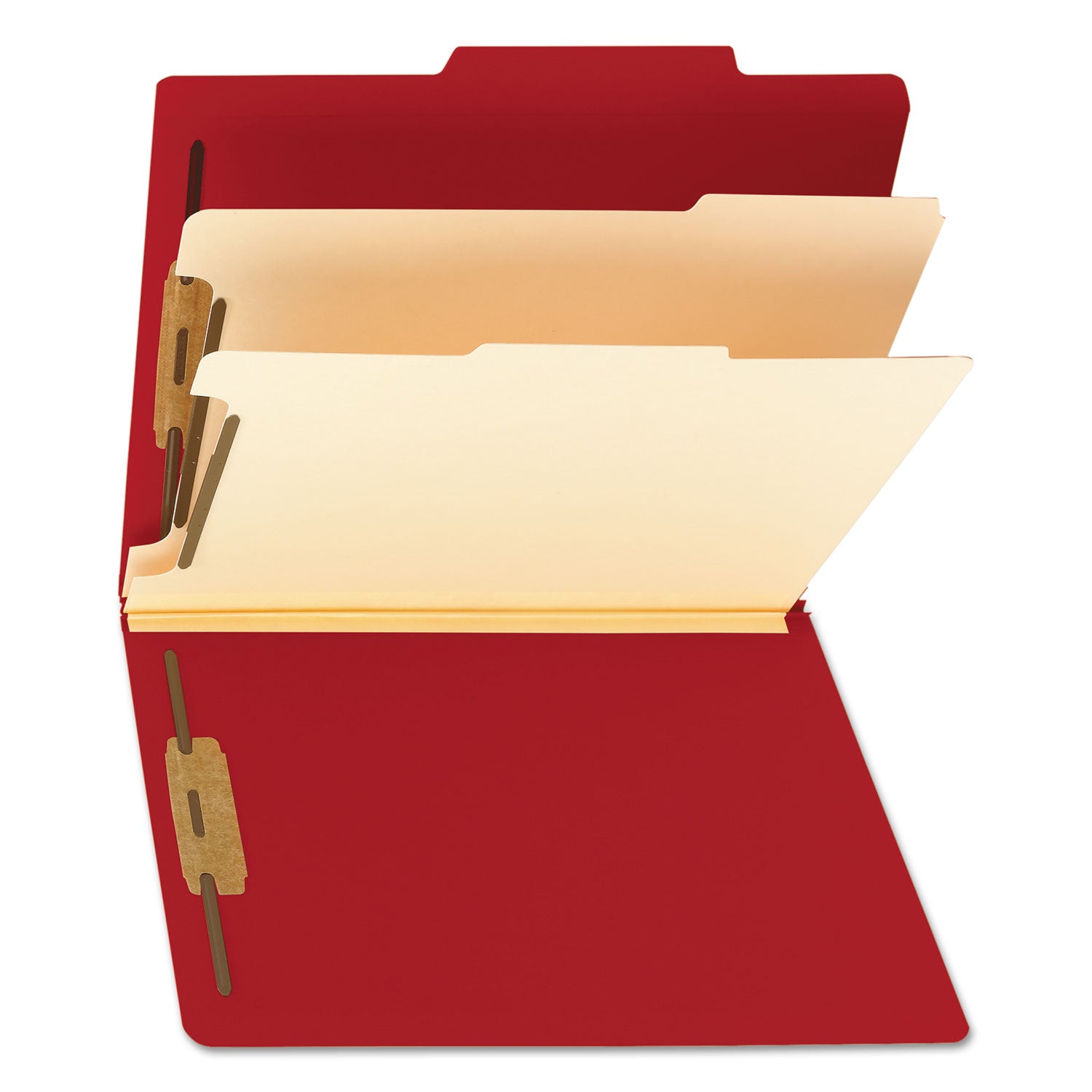 Smead Top Tab Classification Folders, Six SafeSHIELD Fasteners, 2" Expansion, 2 Dividers, Letter Size, Red Exterior, 10/Box (14003)
