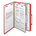 Smead Four-Section Pressboard Top Tab Classification Folders, Four SafeSHIELD Fasteners, 1 Divider, Legal Size, Bright Red, 10/Box (18731)