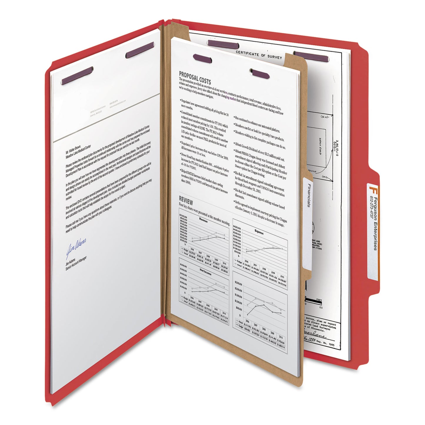 Smead Four-Section Pressboard Top Tab Classification Folders, Four SafeSHIELD Fasteners, 1 Divider, Legal Size, Bright Red, 10/Box (18731)