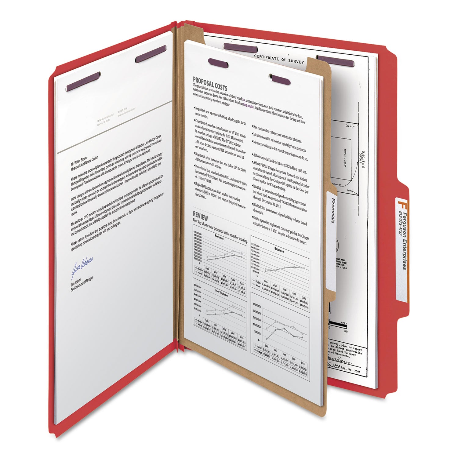 Smead Four-Section Pressboard Top Tab Classification Folders, Four SafeSHIELD Fasteners, 1 Divider, Legal Size, Bright Red, 10/Box (18731)