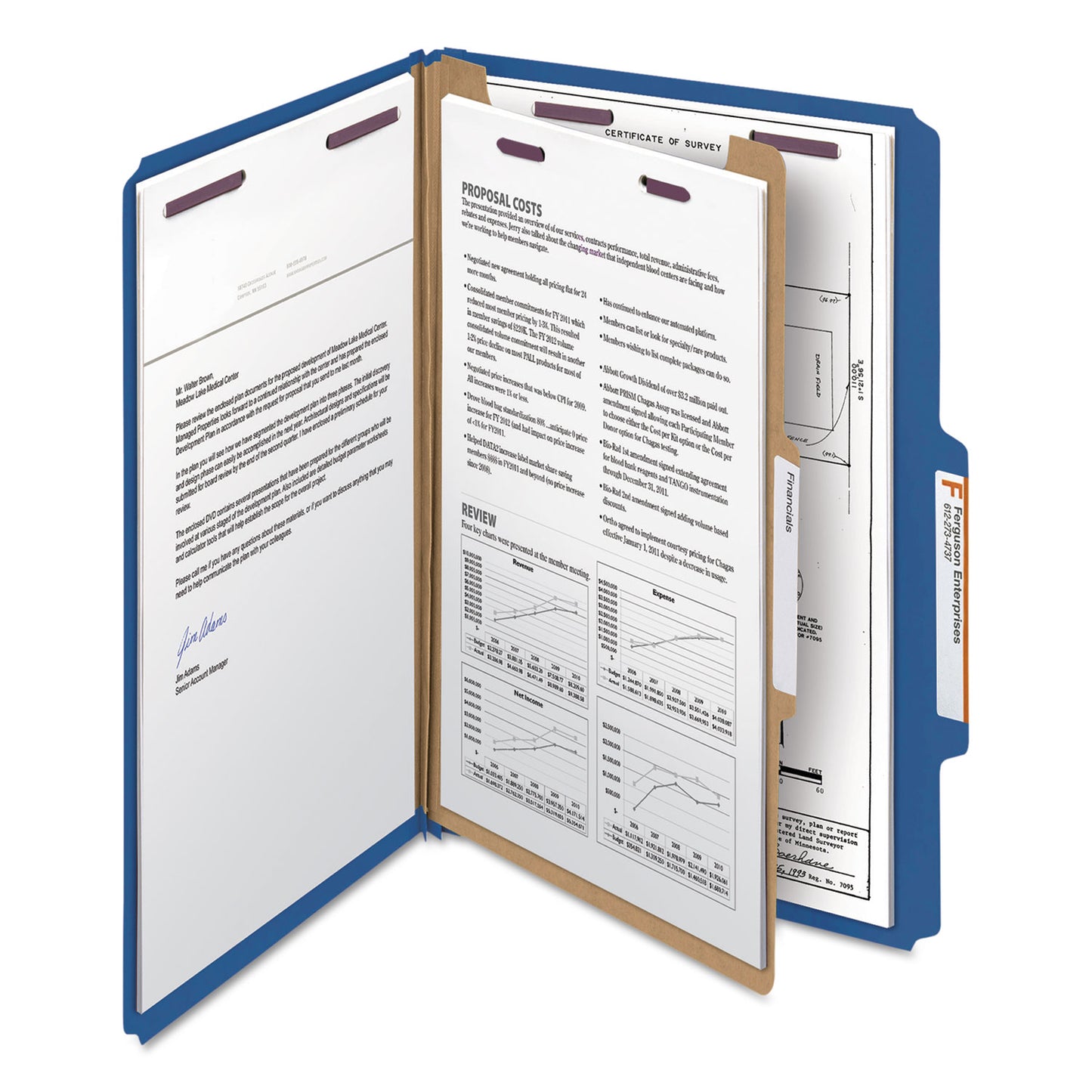Smead Four-Section Pressboard Top Tab Classification Folders, Four SafeSHIELD Fasteners, 1 Divider, Legal Size, Dark Blue, 10/Box (18732)
