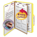 Smead Four-Section Pressboard Top Tab Classification Folders, Four SafeSHIELD Fasteners, 1 Divider, Legal Size, Yellow, 10/Box (18734)