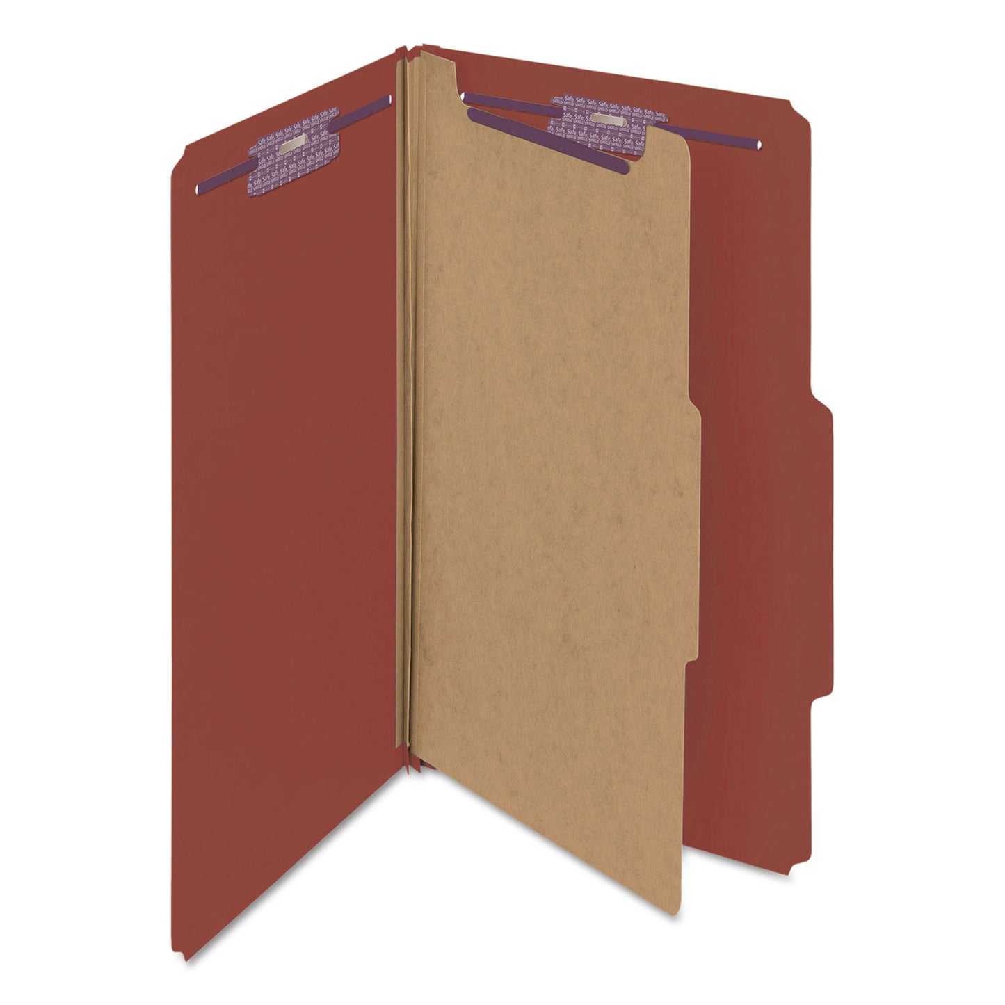 Smead Pressboard Classification Folders, Four SafeSHIELD Fasteners, 2/5-Cut Tabs, 1 Divider, Legal Size, Red, 10/Box (18775)