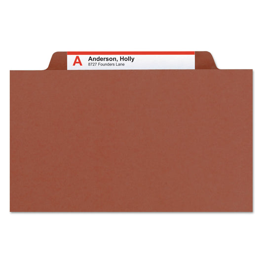 Smead Pressboard Classification Folders, Eight SafeSHIELD Fasteners, 2/5-Cut Tabs, 3 Dividers, Legal Size, Red, 10/Box (19092)
