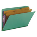Smead End Tab Pressboard Classification Folders, Six SafeSHIELD Fasteners, 2" Expansion, 2 Dividers, Legal Size, Green, 10/Box (29785)
