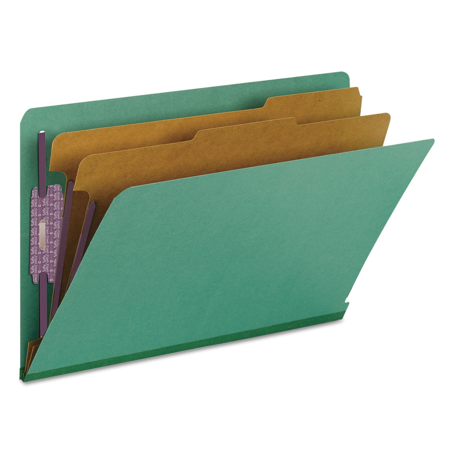 Smead End Tab Pressboard Classification Folders, Six SafeSHIELD Fasteners, 2" Expansion, 2 Dividers, Legal Size, Green, 10/Box (29785)
