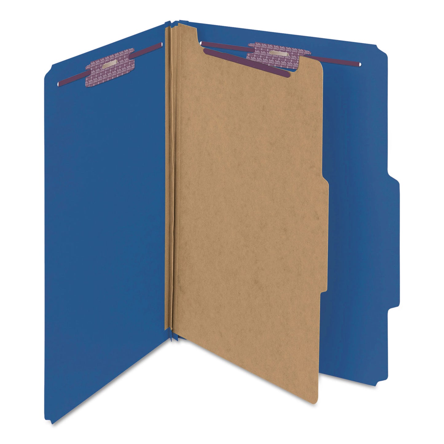 Smead Four-Section Pressboard Top Tab Classification Folders, Four SafeSHIELD Fasteners, 1 Divider, Legal Size, Dark Blue, 10/Box (18732)