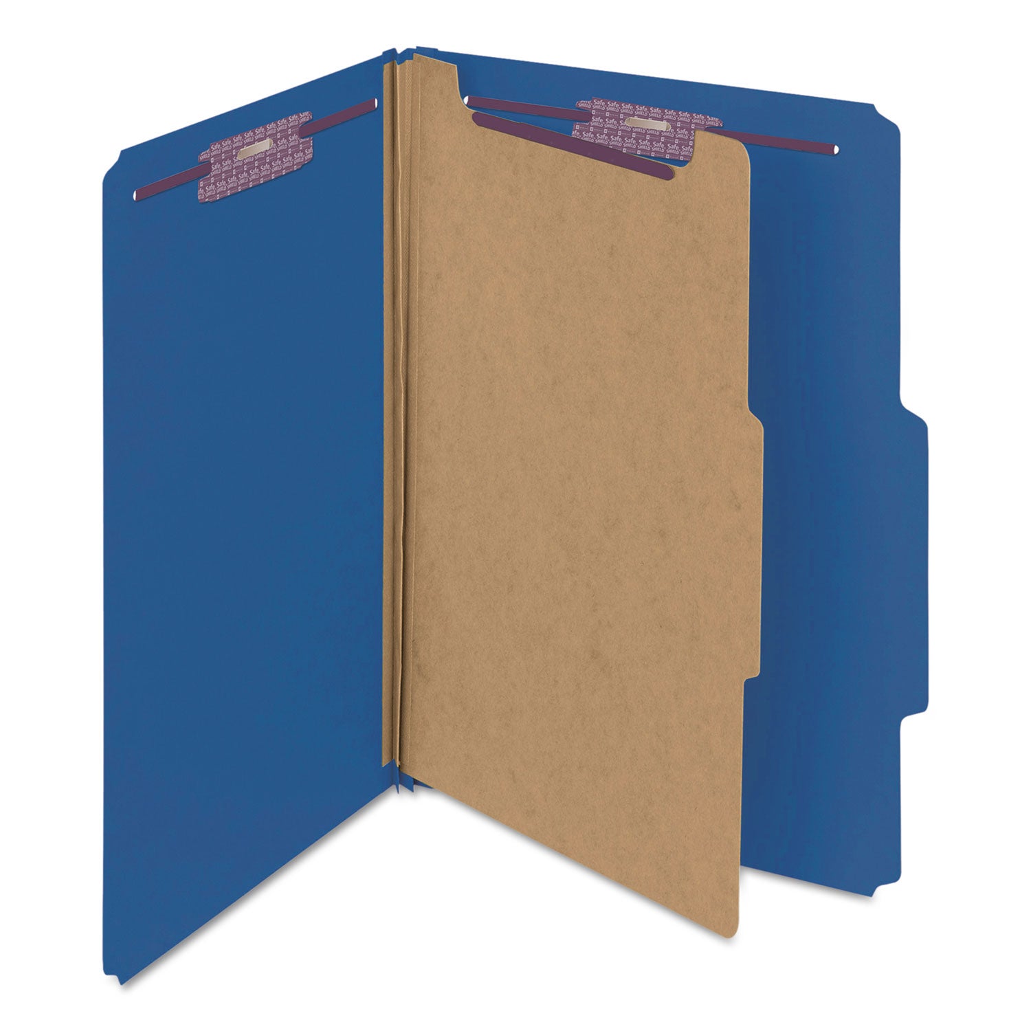 Smead Four-Section Pressboard Top Tab Classification Folders, Four SafeSHIELD Fasteners, 1 Divider, Legal Size, Dark Blue, 10/Box (18732)