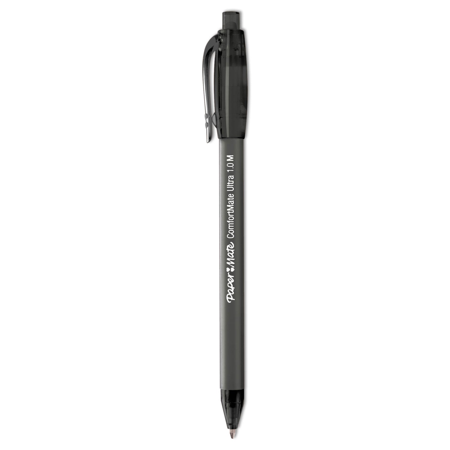 Paper Mate ComfortMate Ultra Ballpoint Pen, Retractable, Fine 0.8 mm, Black Ink, Black Barrel, Dozen (6380187)