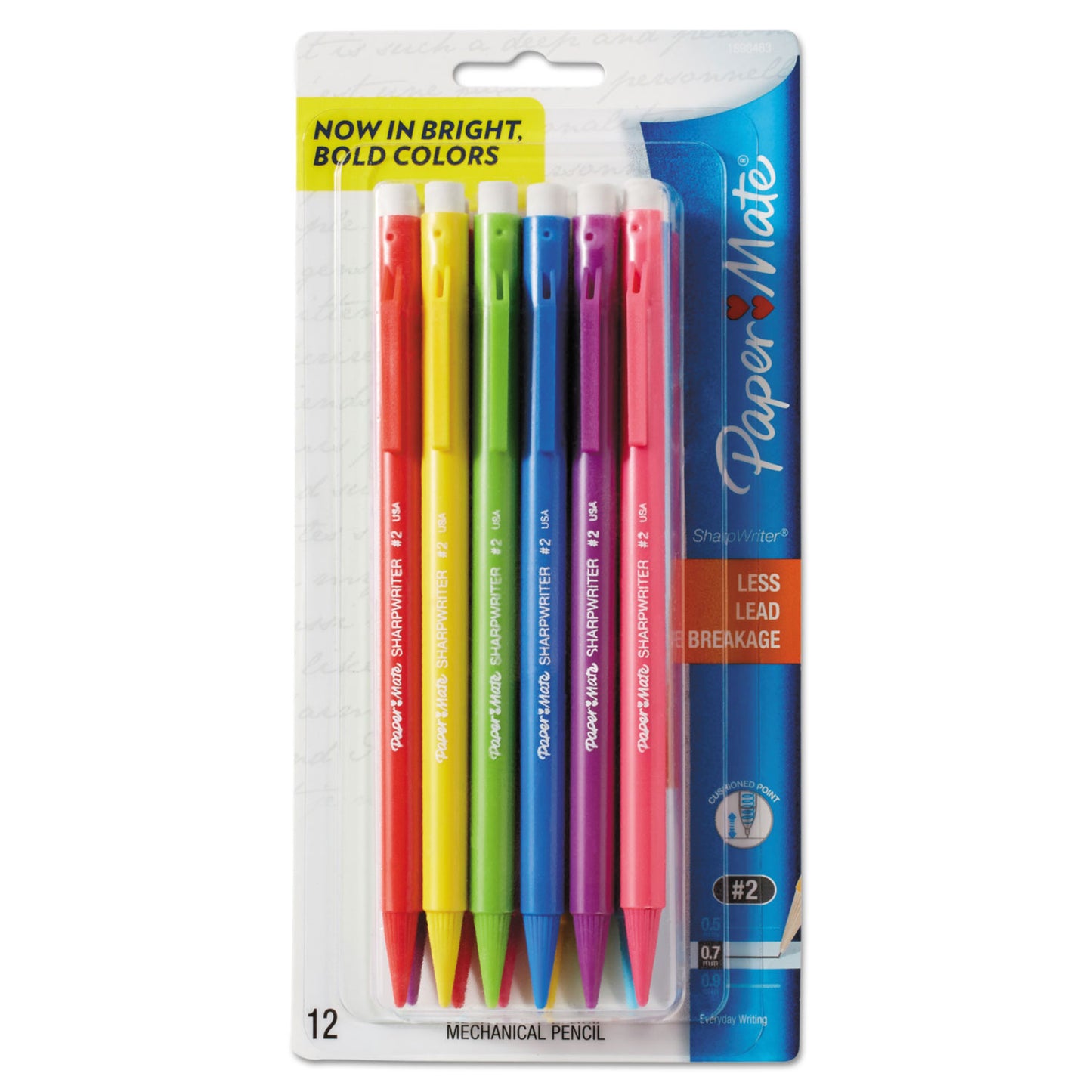 Paper Mate Sharpwriter Mechanical Pencil, 0.7 mm, HB (#2.5), Black Lead, Assorted Barrel Colors, Dozen (1898483C)