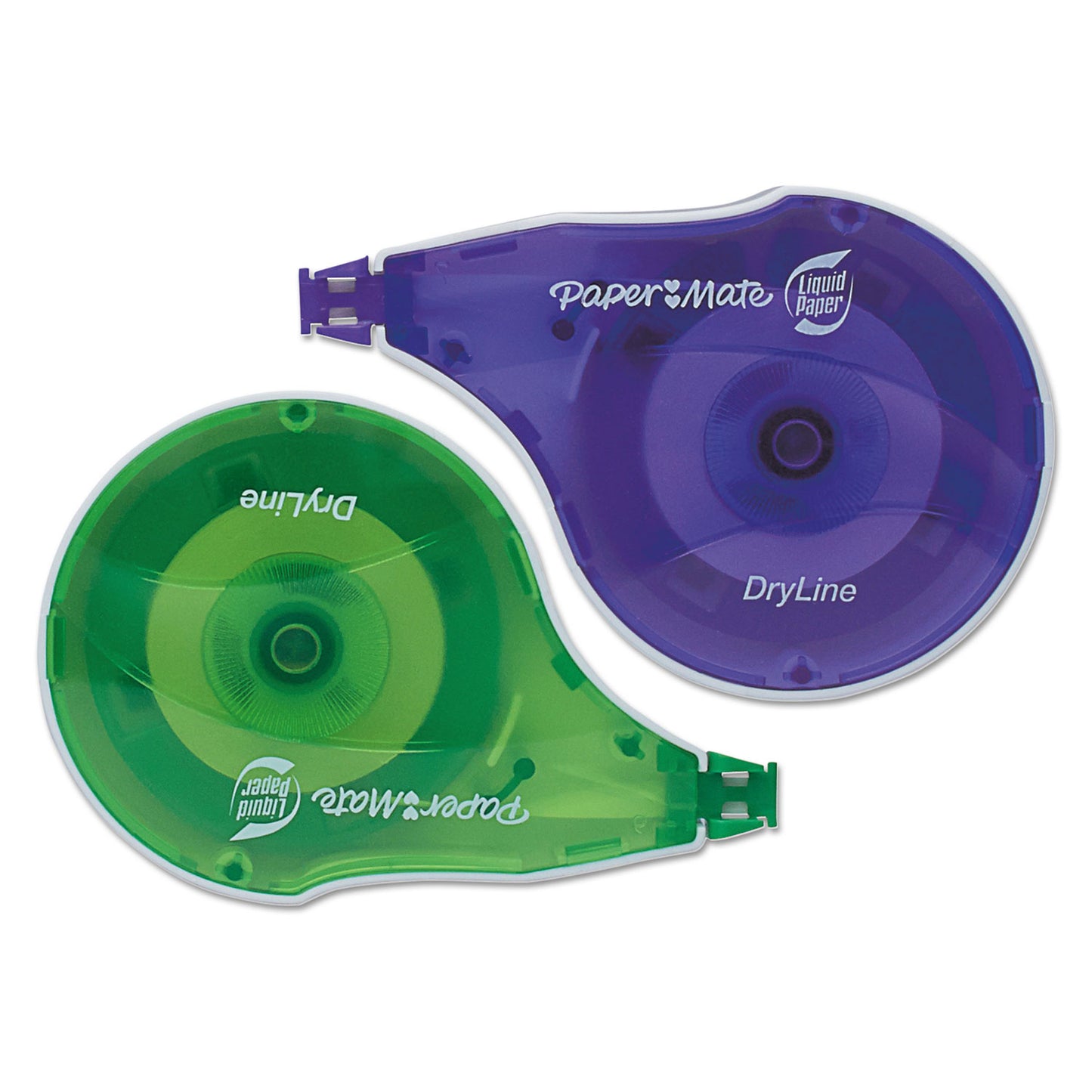 Paper Mate DryLine Correction Tape, Non-Refillable, Green/Purple Applicators, 0.17" x 472", 10/Pack (6137406)