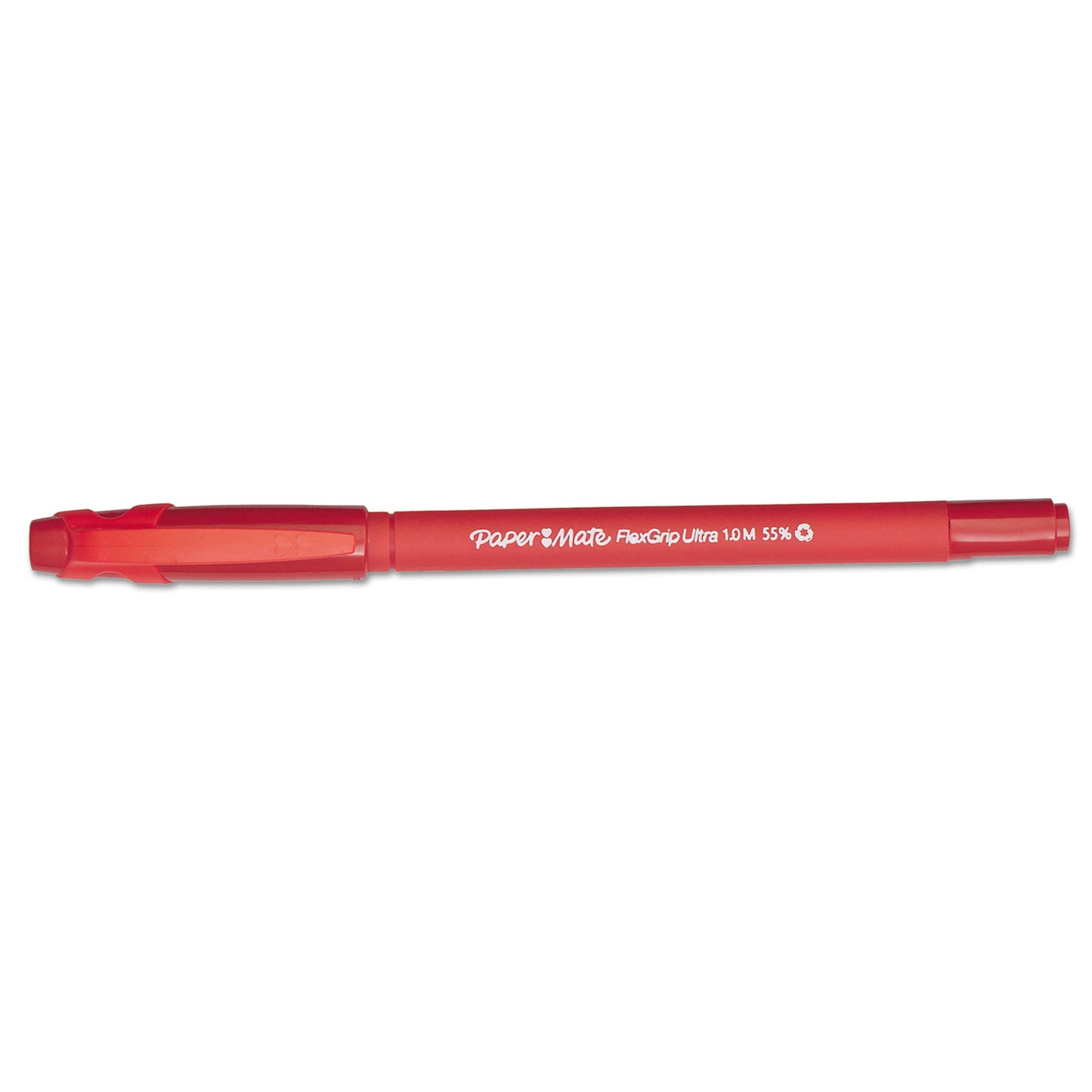 Paper Mate FlexGrip Ultra Recycled Ballpoint Pen, Stick, Medium 1 mm, Red Ink, Red Barrel, Dozen (9620131)