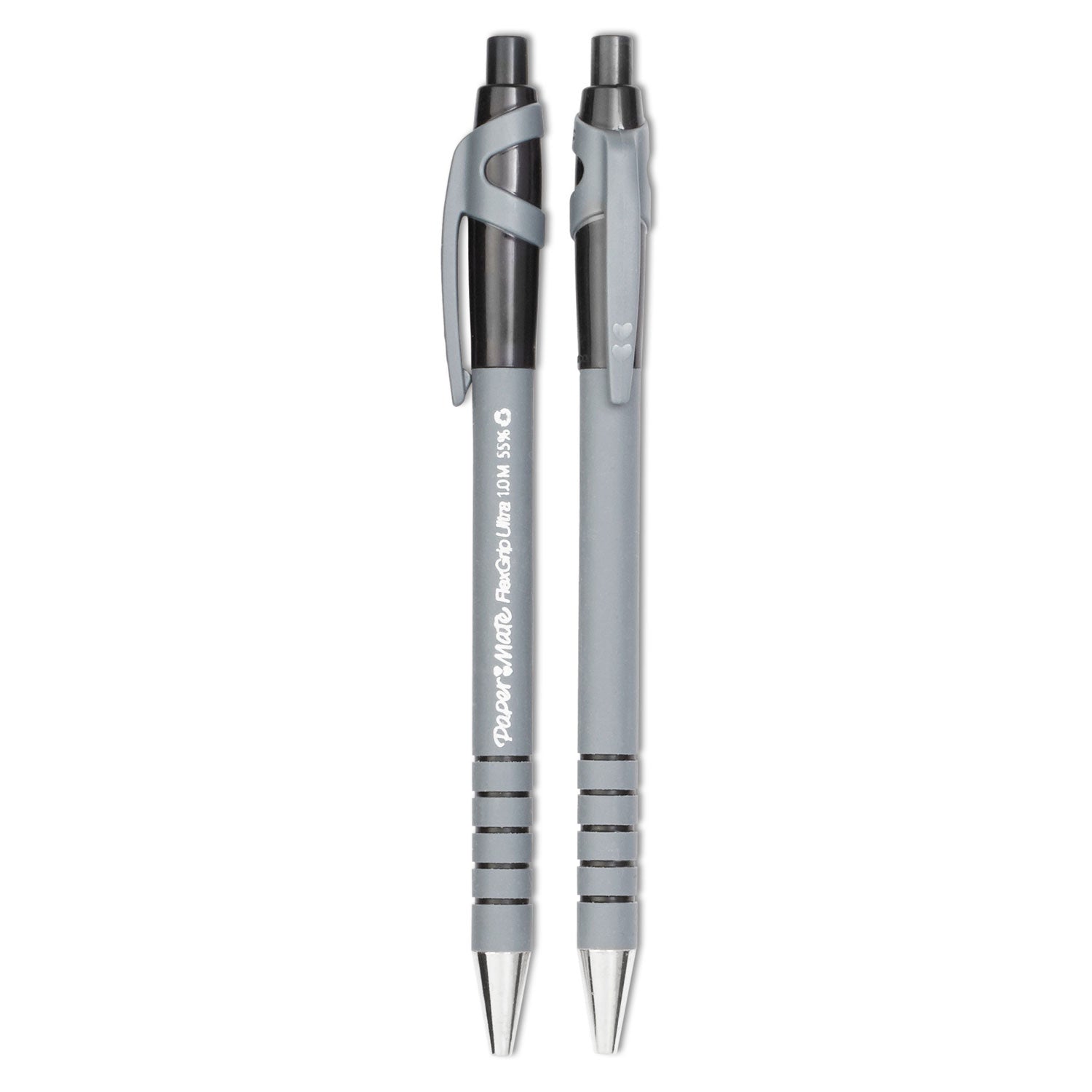 Paper Mate FlexGrip Ultra Recycled Ballpoint Pen, Retractable, Fine 0.8 mm, Black Ink, Gray/Black Barrel, Dozen (9580131)