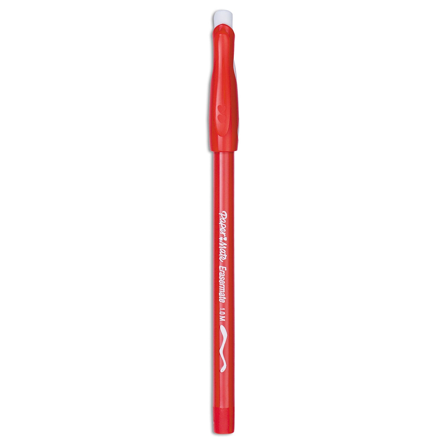 Paper Mate Eraser Mate Ballpoint Pen, Stick, Medium 1 mm, Red Ink, Red Barrel, Dozen (3920158)