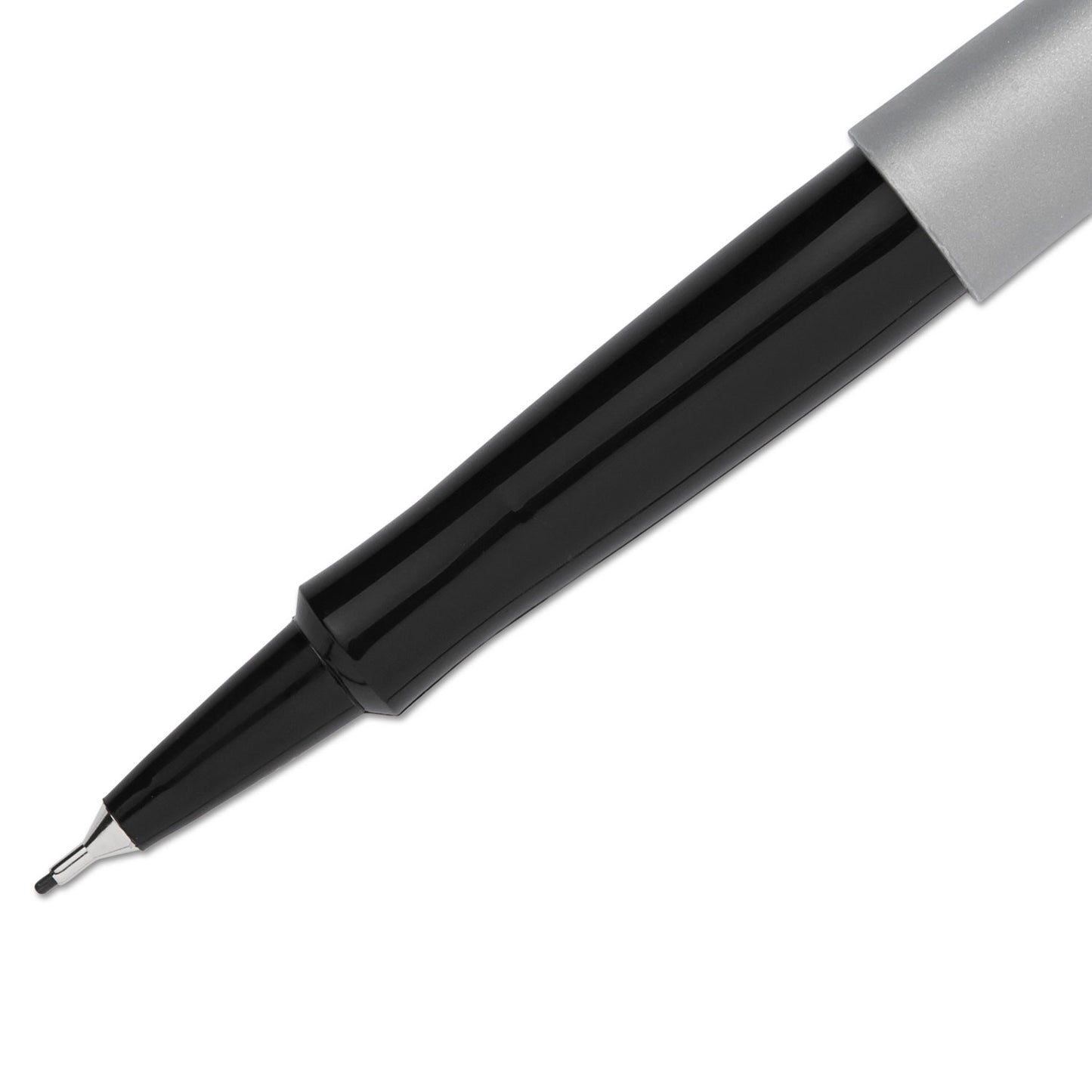 Paper Mate Flair Felt Tip Porous Point Pen, Stick, Extra-Fine 0.4 mm, Black Ink, Gray/Black Barrel, Dozen (8330152)