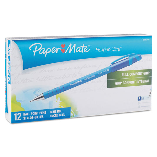 Paper Mate FlexGrip Ultra Recycled Ballpoint Pen, Stick, Fine 0.8 mm, Blue Ink, Blue Barrel, Dozen (9660131)