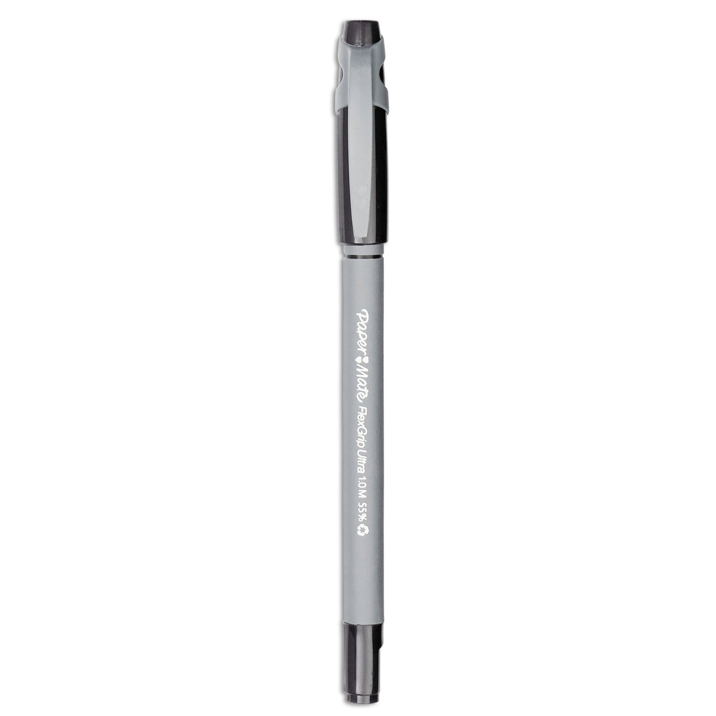 Paper Mate FlexGrip Ultra Recycled Ballpoint Pen, Stick, Medium 1 mm, Black Ink, Gray Barrel, Dozen (9630131)