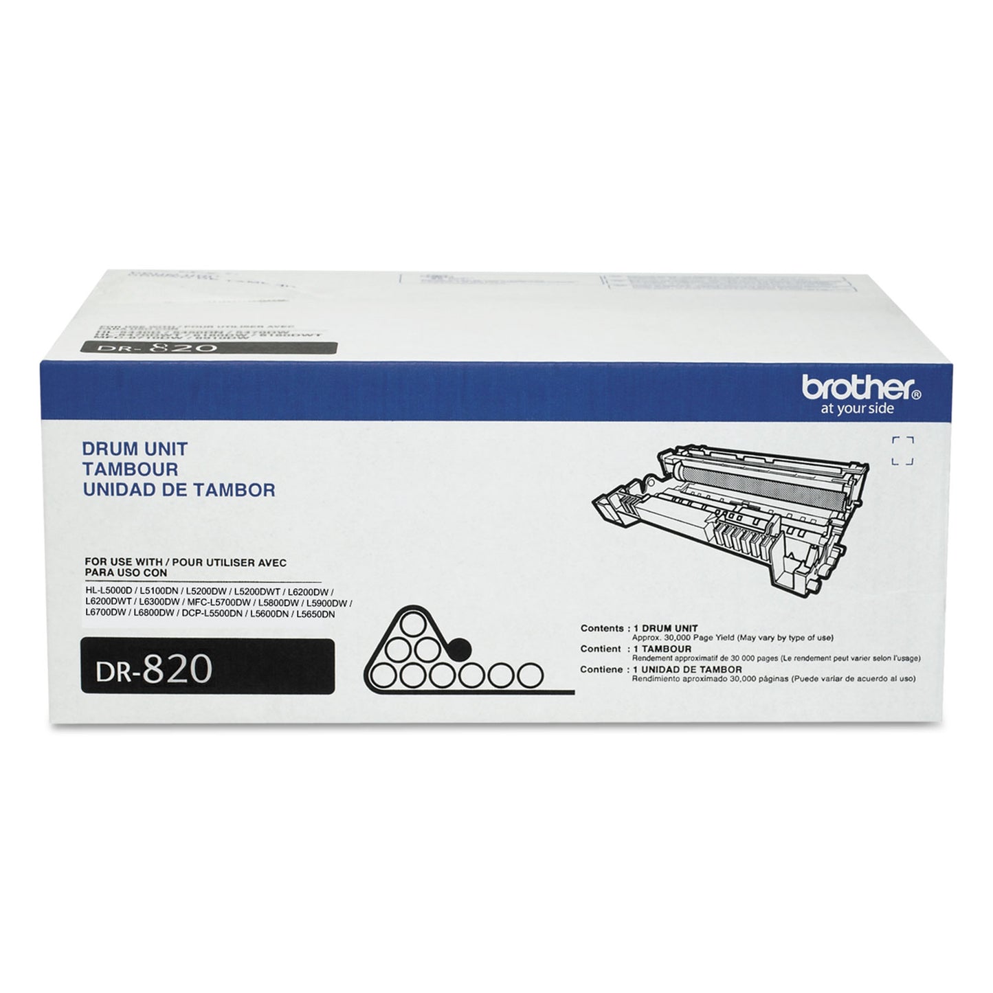 Brother DR820 Drum Unit, 50,000 Page-Yield, Black