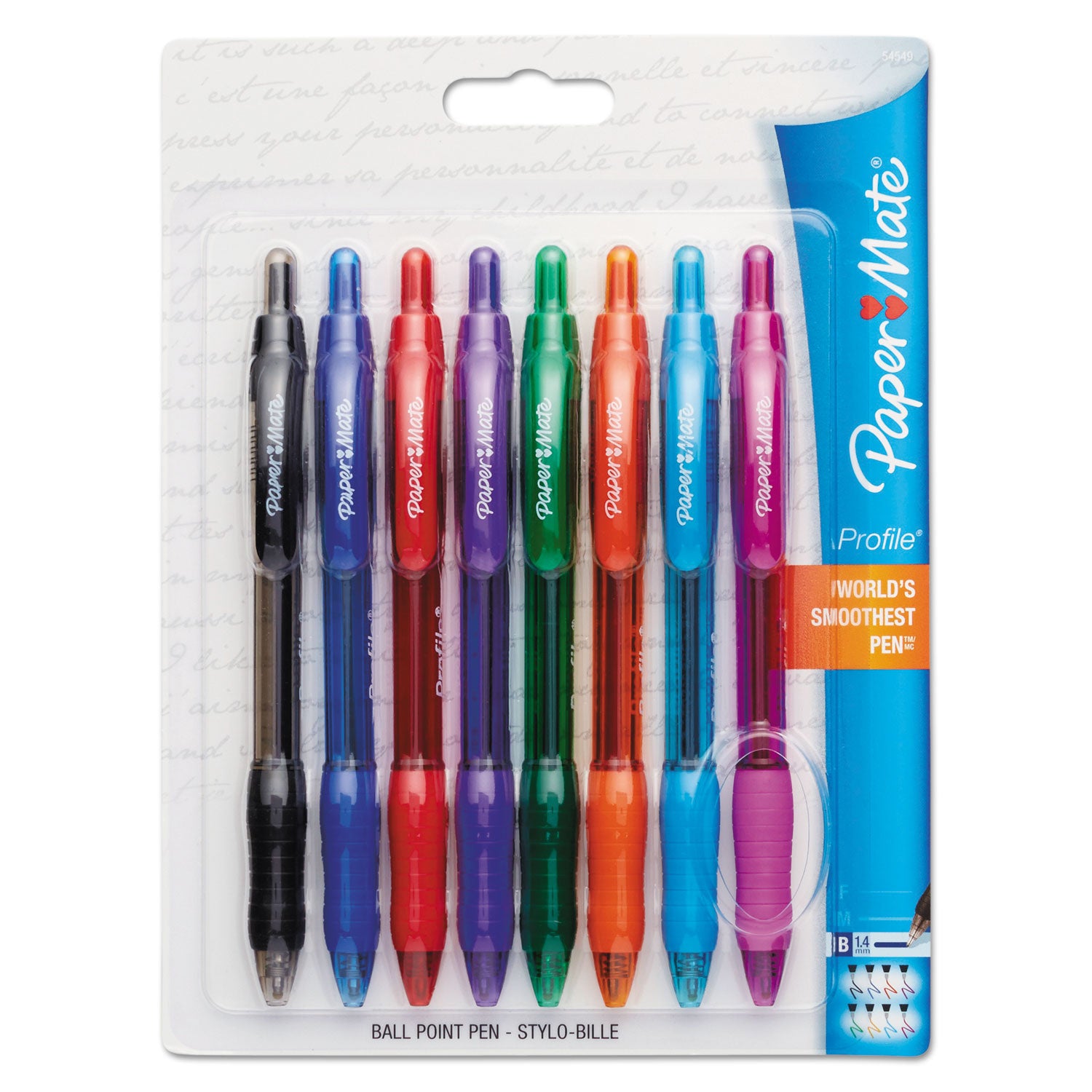 Paper Mate Profile Ballpoint Pen, Retractable, Bold 1.4 mm, Assorted Ink and Barrel Colors, 8/Pack (1960662)